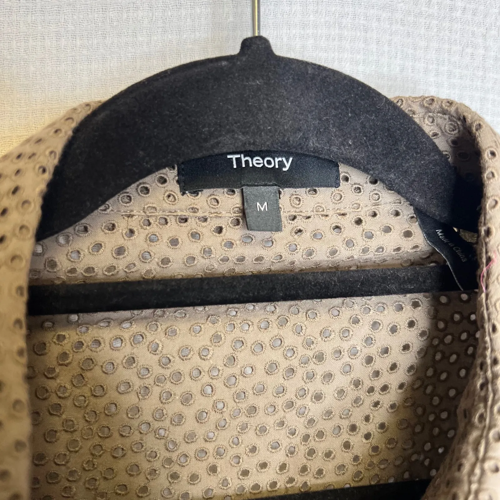 Theory Brown Nova Eyelet Ruffle Sleeve Button Up Shirt Top Women's Size M - Image 7