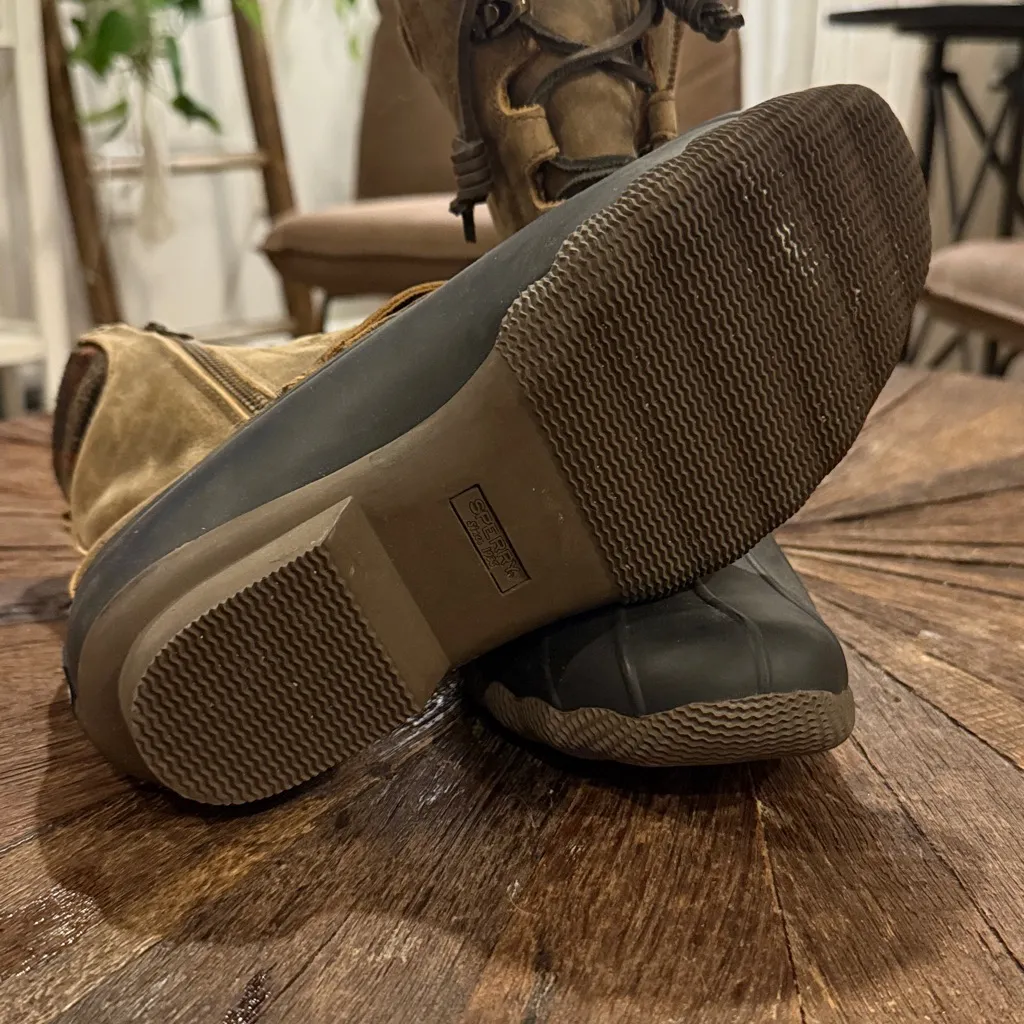 Sperry Saltwater Misty Leather Brown Plaid Waterproof Fleece Winter Duck Boots - Image 6