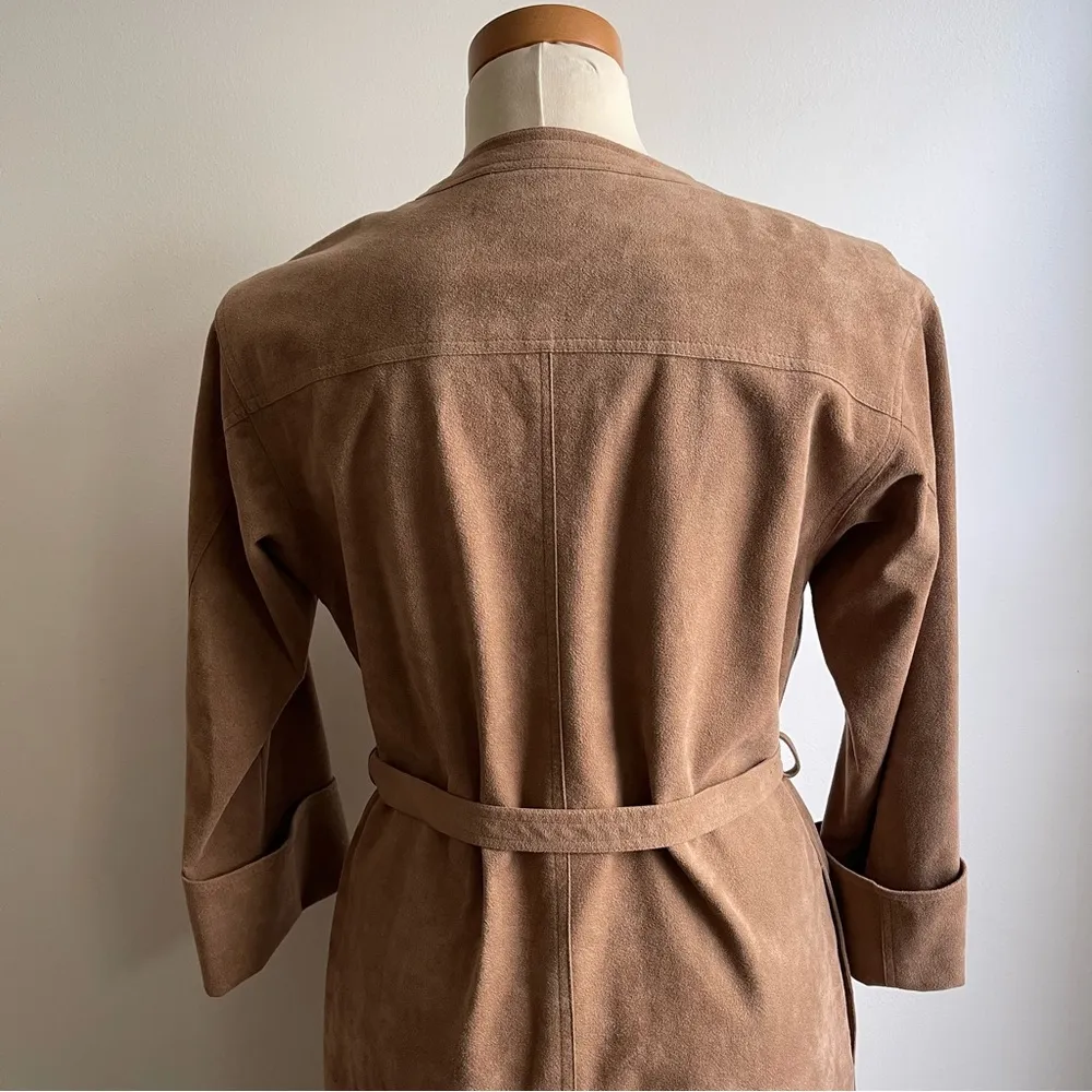 Vintage Blassport Ultra Suede Button Shirt Dress Brown Belted 3/4 Sleeves Size 4 - Image 6