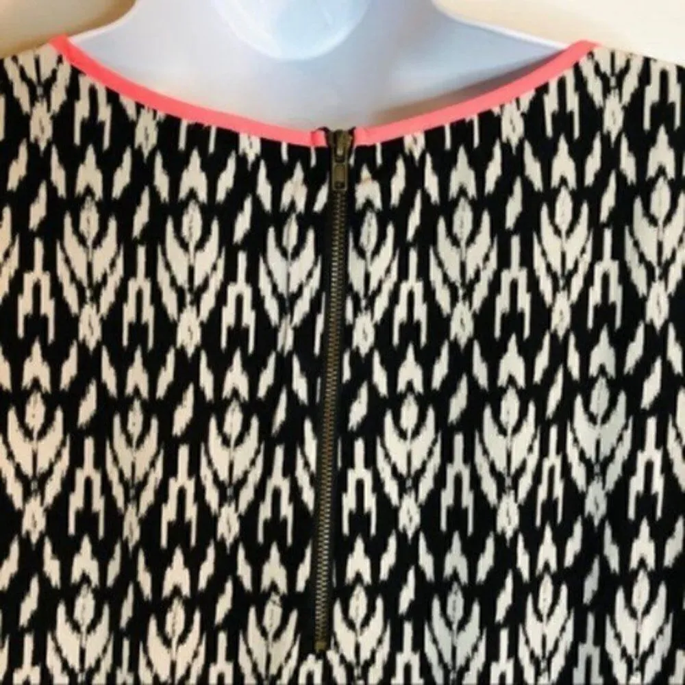 Forever 21 Tribal Print Drop Waist Mini Dress Neon Coral Collar Black S - Image 6