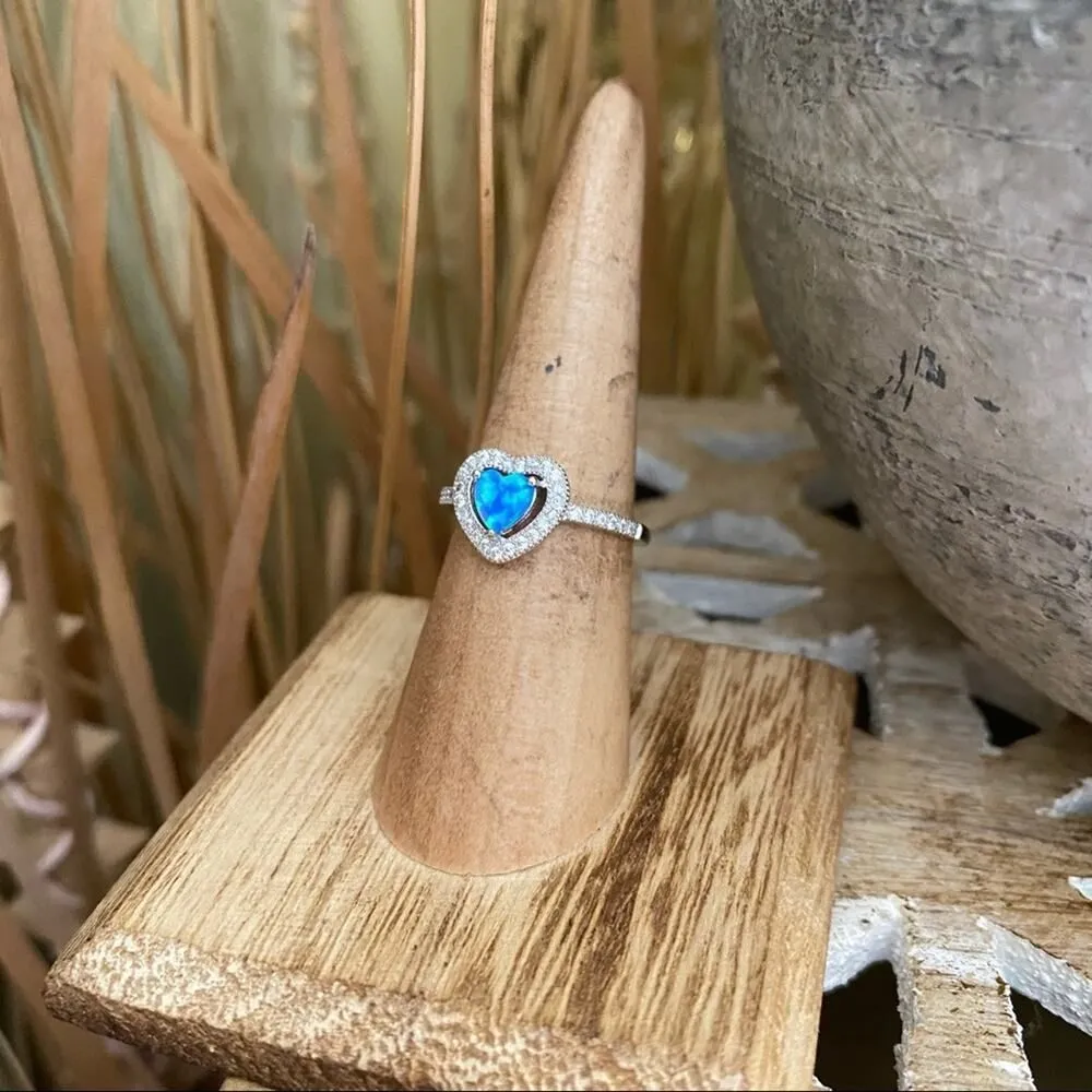 Blue Opal & CZ Heart Sterling Silver Ring size 6 - Image 3