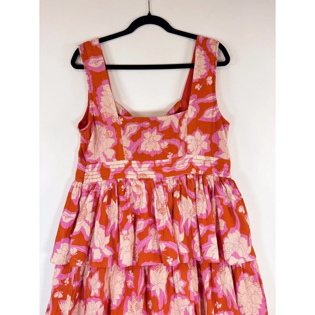 NWT Anthropologie Vineet Bahl Dress Red Tiered Ruffle Maxi Cutout Bow Tie Sz 14 - Image 10