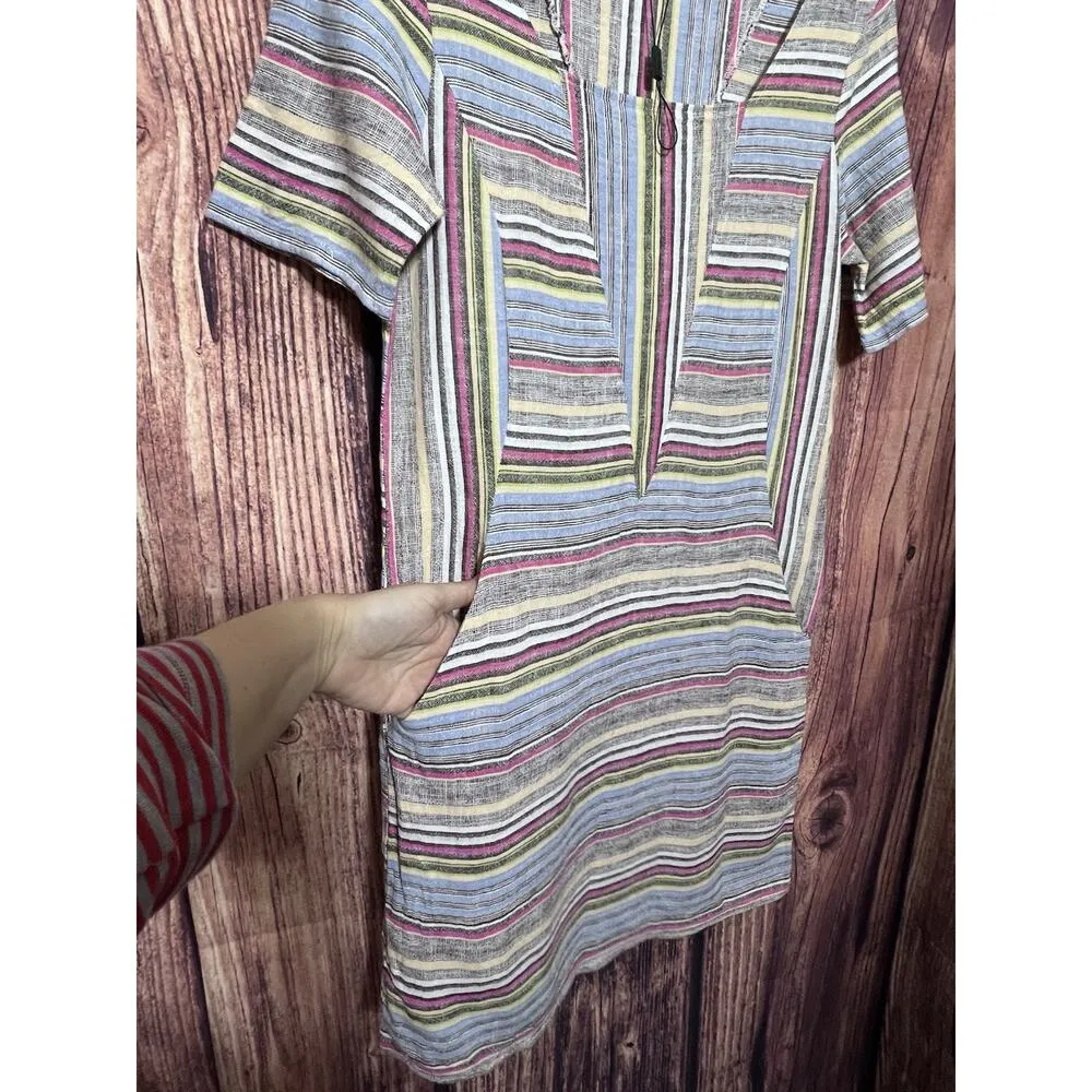 For Cynthia Dress Women Shift Linen Blend Pockets Striped Short Sleeve Size S - Image 4