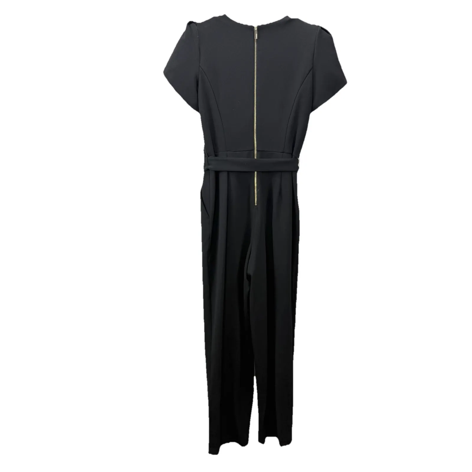 Calvin Klein Black Tulip Sleeve Belt Stretch Crop Jumpsuit Size 4 - Image 11