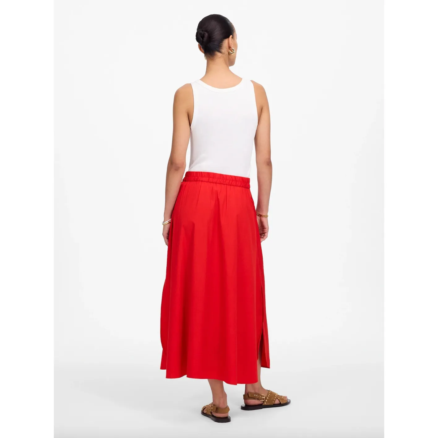 Madewell Poplin Midi Skirt Cotton A Line Cerise Red Minimalist Pockets XS NWT - Image 4