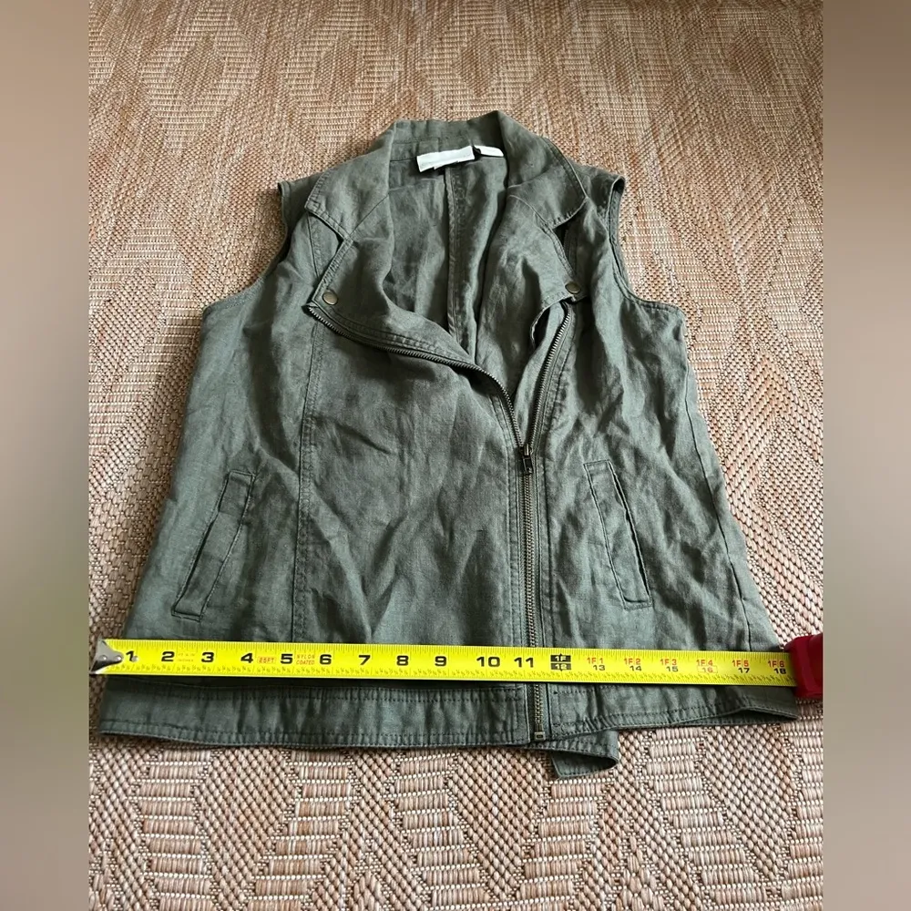 Cynthia Rowley Women's Army Green Linen Moto Vest,Sleeveless,Size Small - Image 4