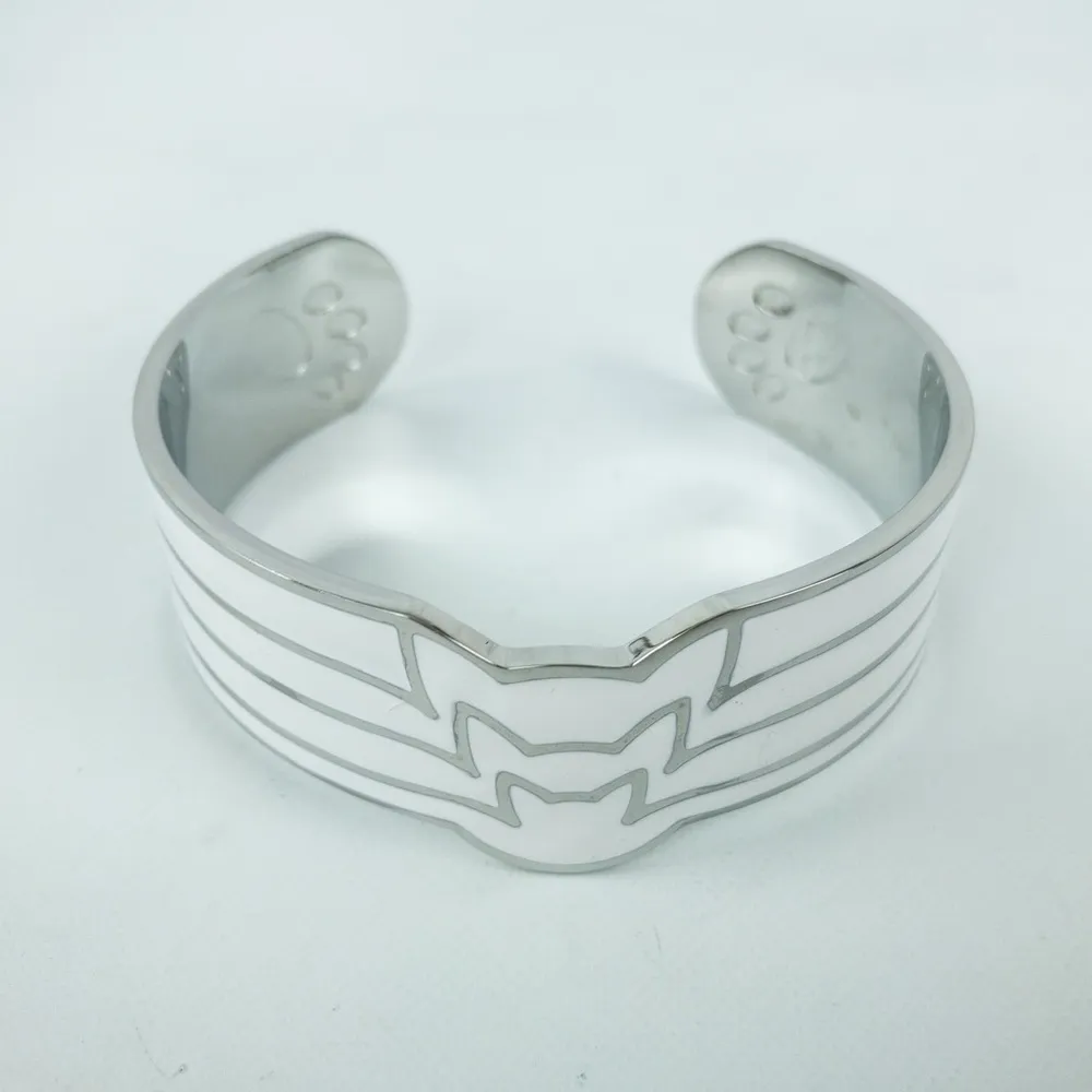 Kitty Cat Silver and White adjustable cuff Bracelet - Image 2