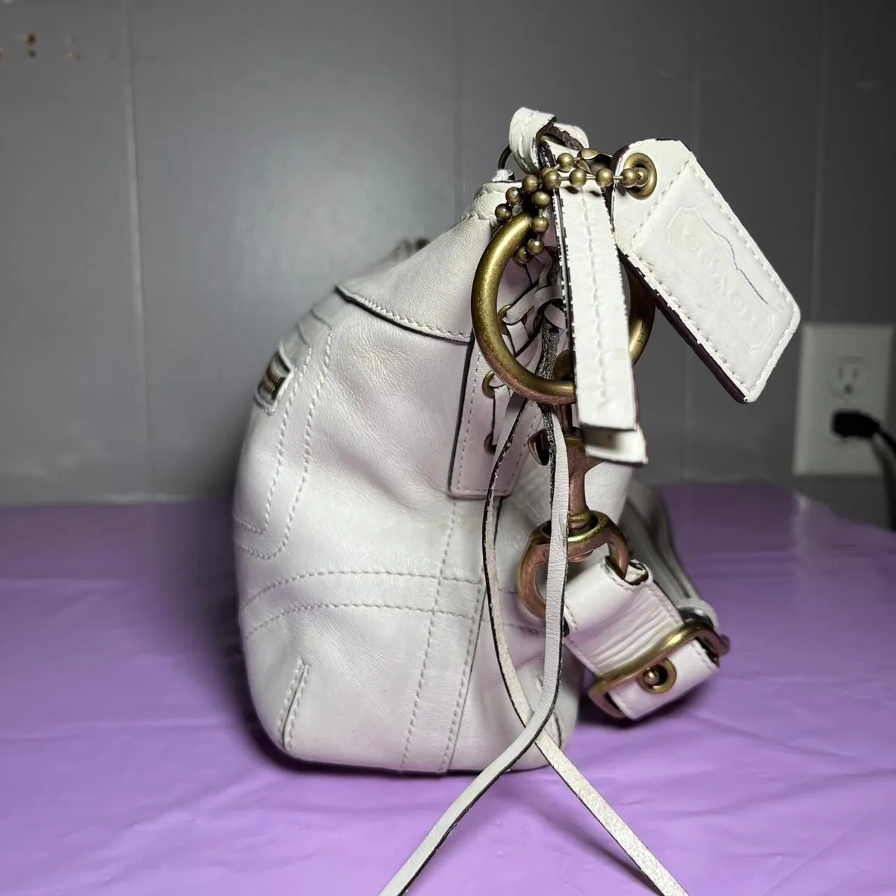 Coach White Leather Shoulder Bag Purse Soho Hobo Cute - Image 7