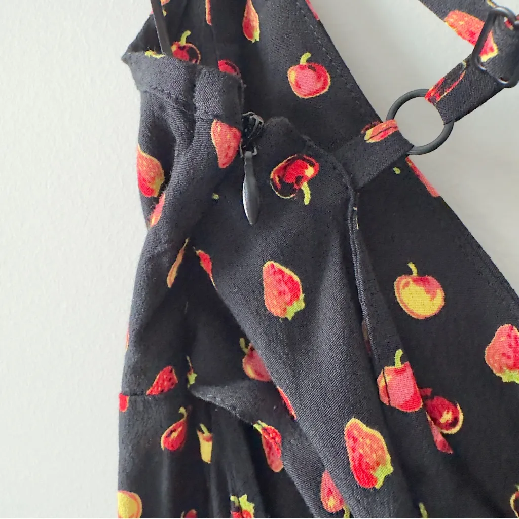 Kimchi Blue Urban Outfitters Fruit Print Black Red Strappy Dress Deep B-Neck EUC - Image 15