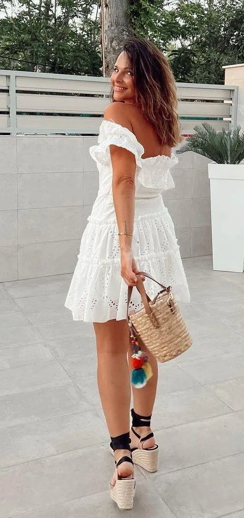 dress mini crochet boho openwork embroidered white vacation summer - Image 6