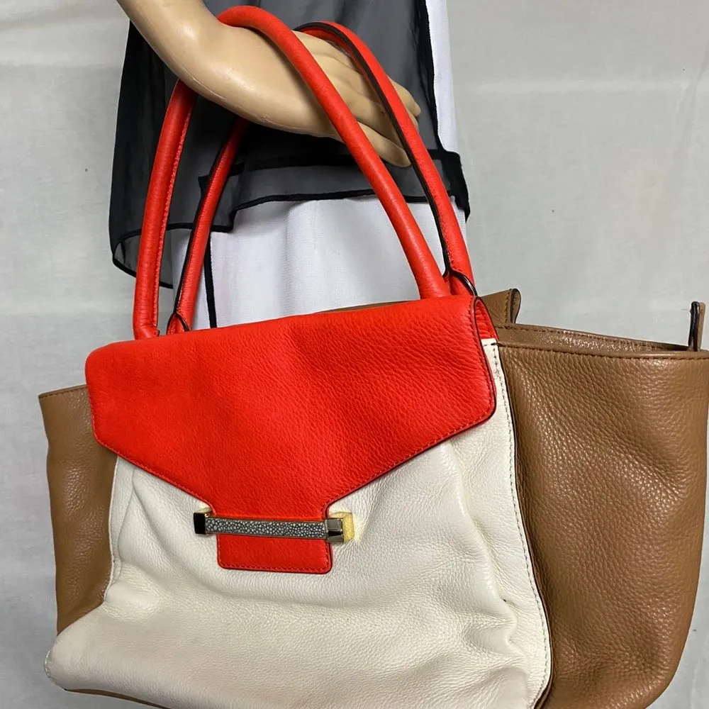 Vince Camuto Cream Brown Red Leather Shoulder Bag - Image 5
