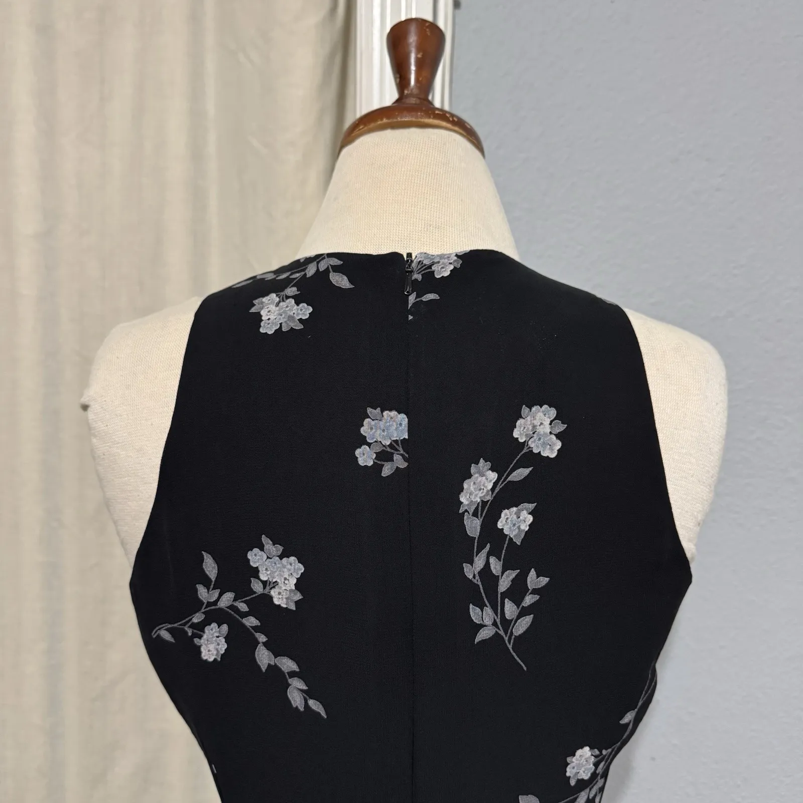 Vintage Jones New York Dress Womens 10 Black Chiffon Floral Maxi Y2K Fairy Goth - Image 8