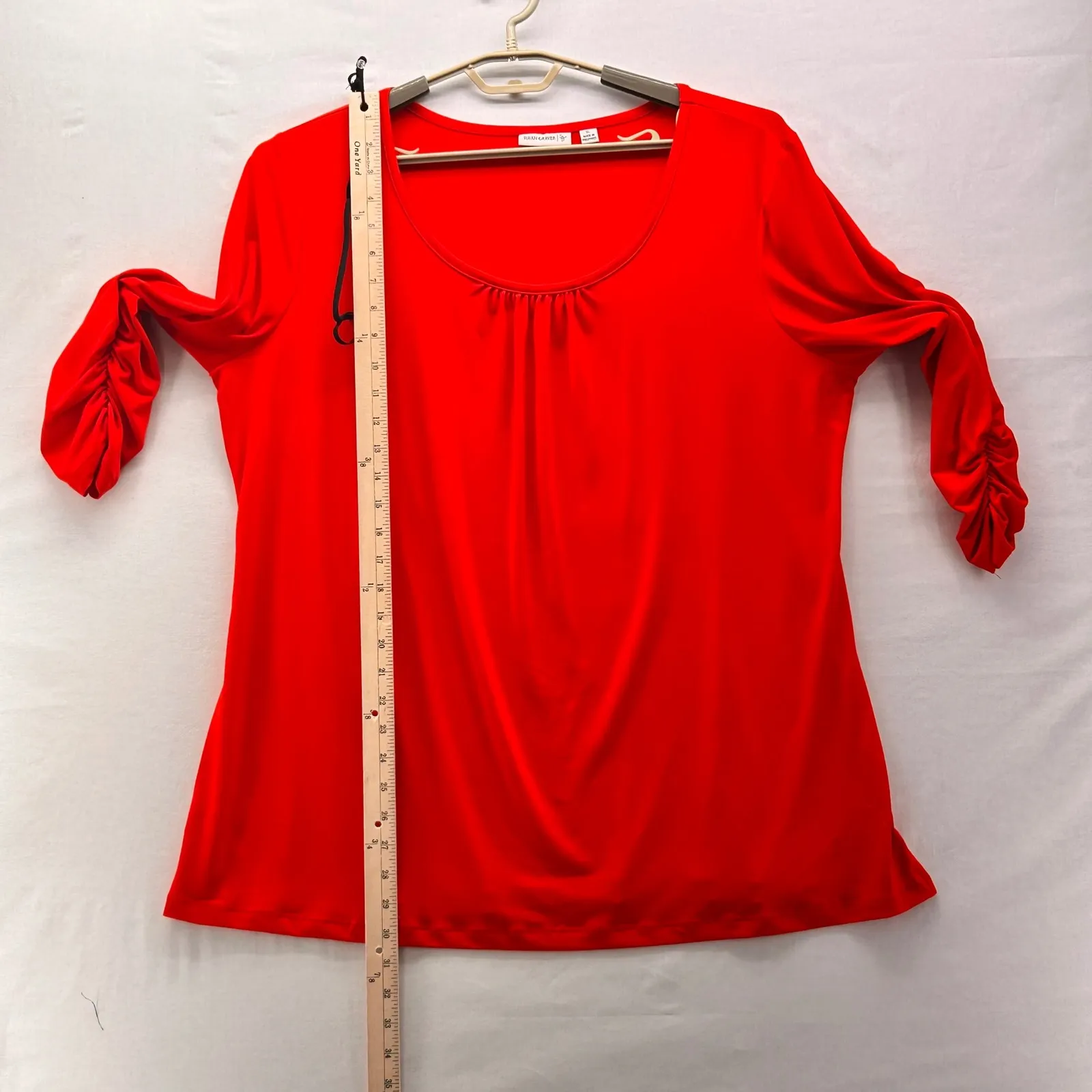 Susan Graver Women Tunic Blouse XL Feminine Romantic Ruched Detail Stretchy Knit - Image 11