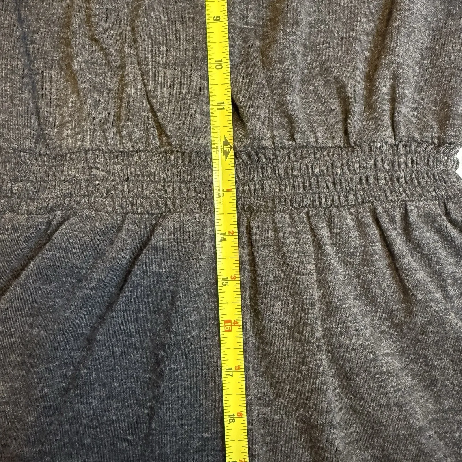 LOFT Smoked Dress Gray Elastic Waist Sz S Short Sleeve Knee Length Trendy Cozy # - Image 9