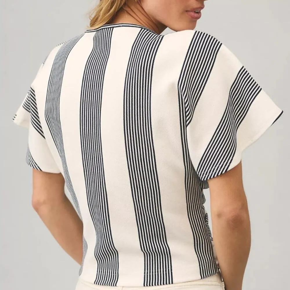Bishop + Young Navy Striped Twist Front Top Sz S NWT - Image 12