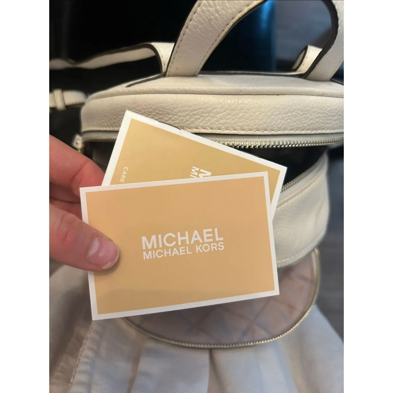 MICHAEL KORS RHEA ZIP BACKPACK PEBBLE LEATHER WHITE/SILVER - Image 8