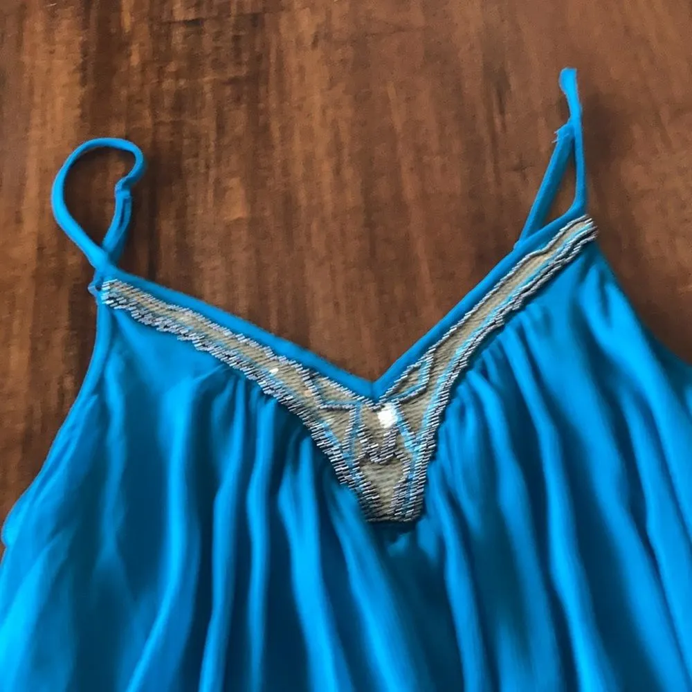 Express Caribbean Blue Beaded Trapeze Dress Formal Cocktail Bubble Gown Size XS - Image 4