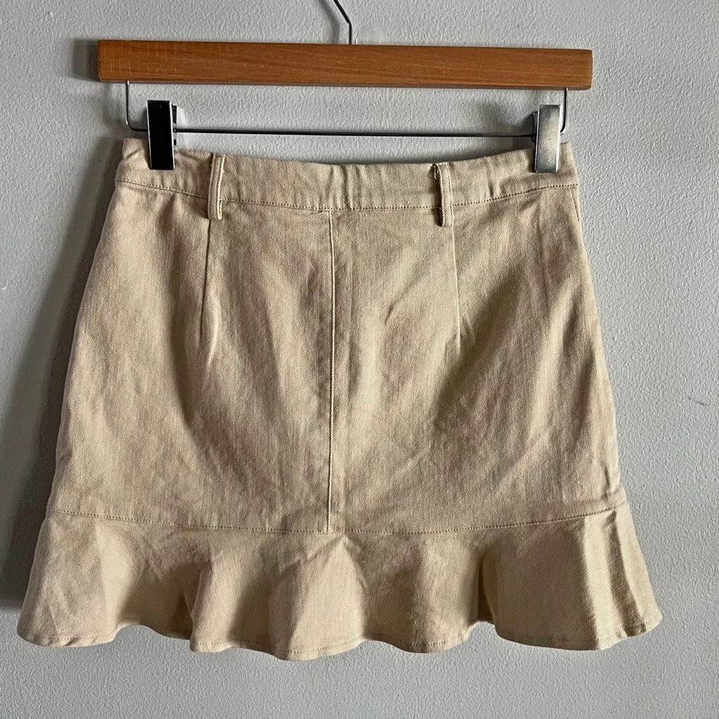 Cloud Ten Khaki Cotton Ruffle Hem Mini Skirt Front Pockets Size Small - Image 8