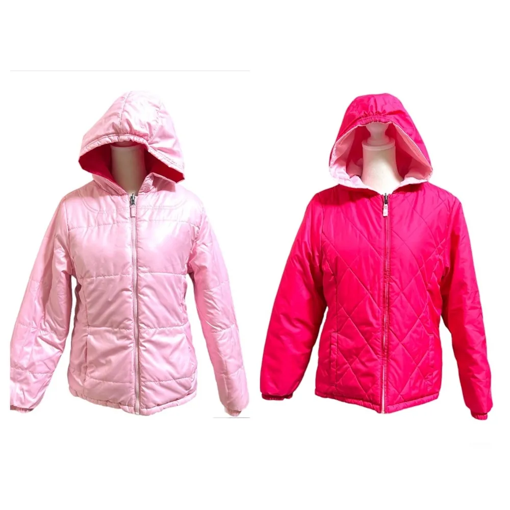 hot pink/pink reversible hooded puffer jacket, size XL 14/16 - Image 3