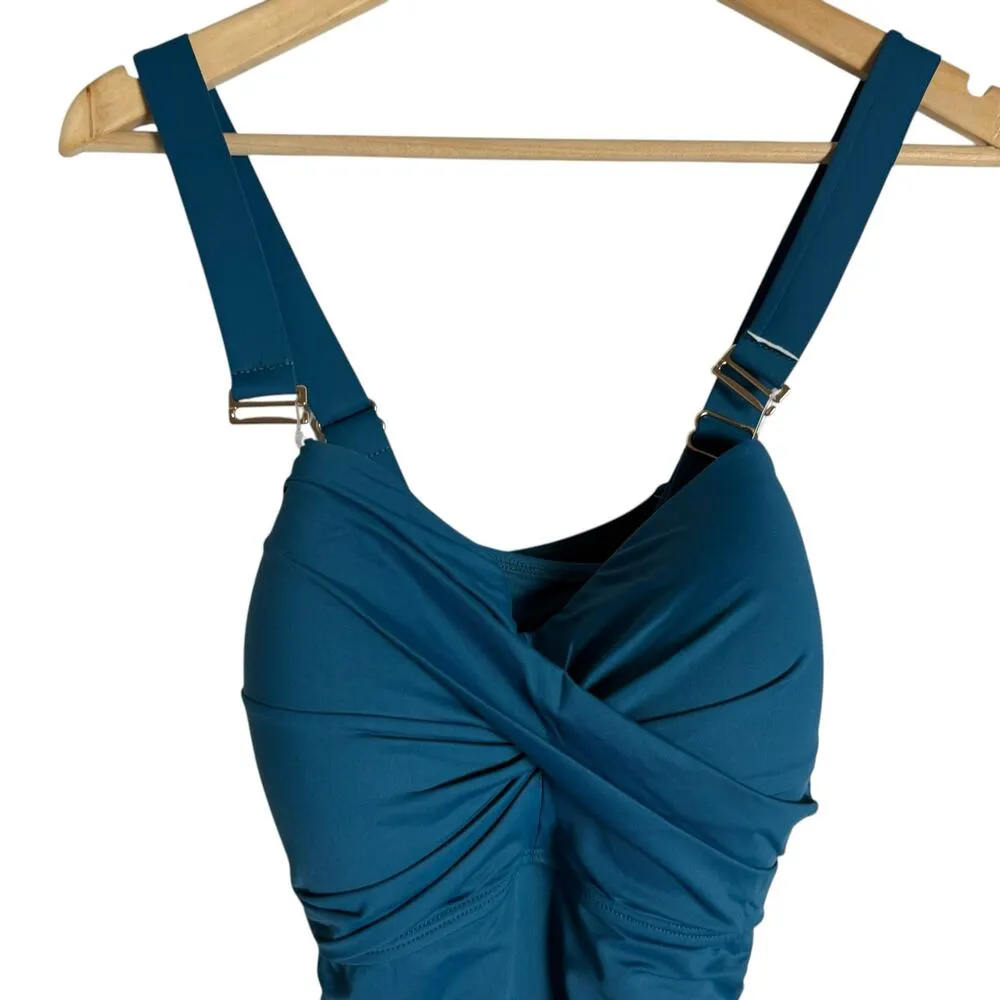 Anne Cole Twist Front Shirred One Piece Swimsuit in Deep Sea Blue Size 16W - Image 5