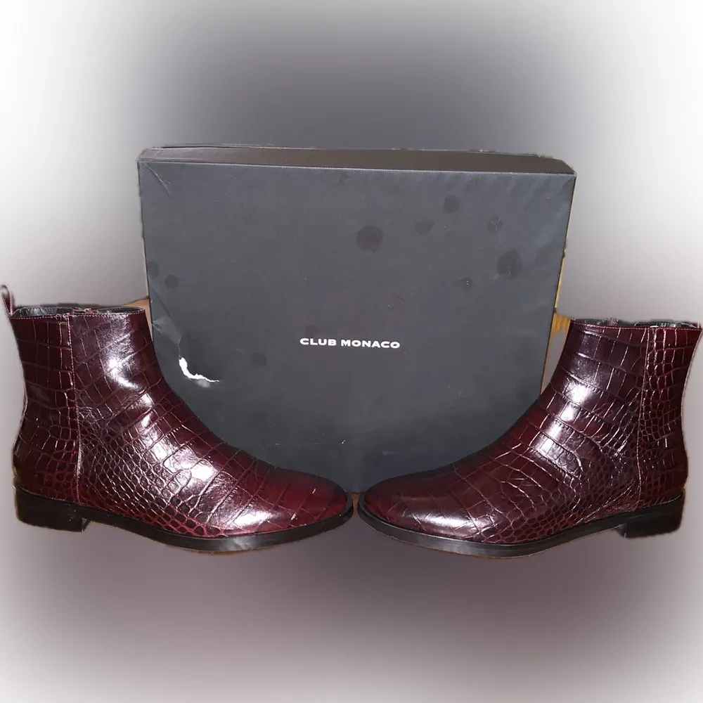 Club Monaco Trycia Dark Burgundy Crocodile Leather Ankle Boots 36 Made In Italy - Image 7