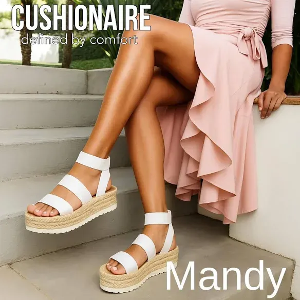 NWT CUSHIONAIRE Womens White Platform Mandy Cork Sole Espadrille‎ Sandal Size 8W - Image 5