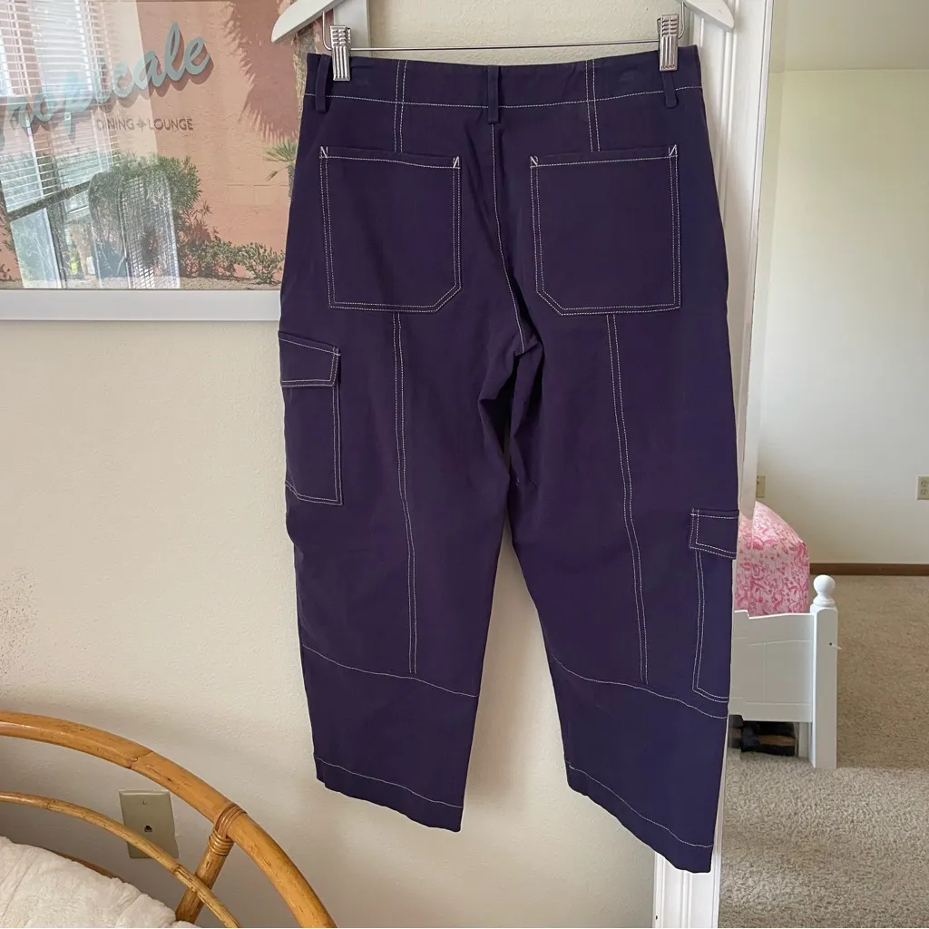 Anthropologie Maeve Contrast Stitch Utility Cargo Pants in Navy Indigo Size 6 - Image 6