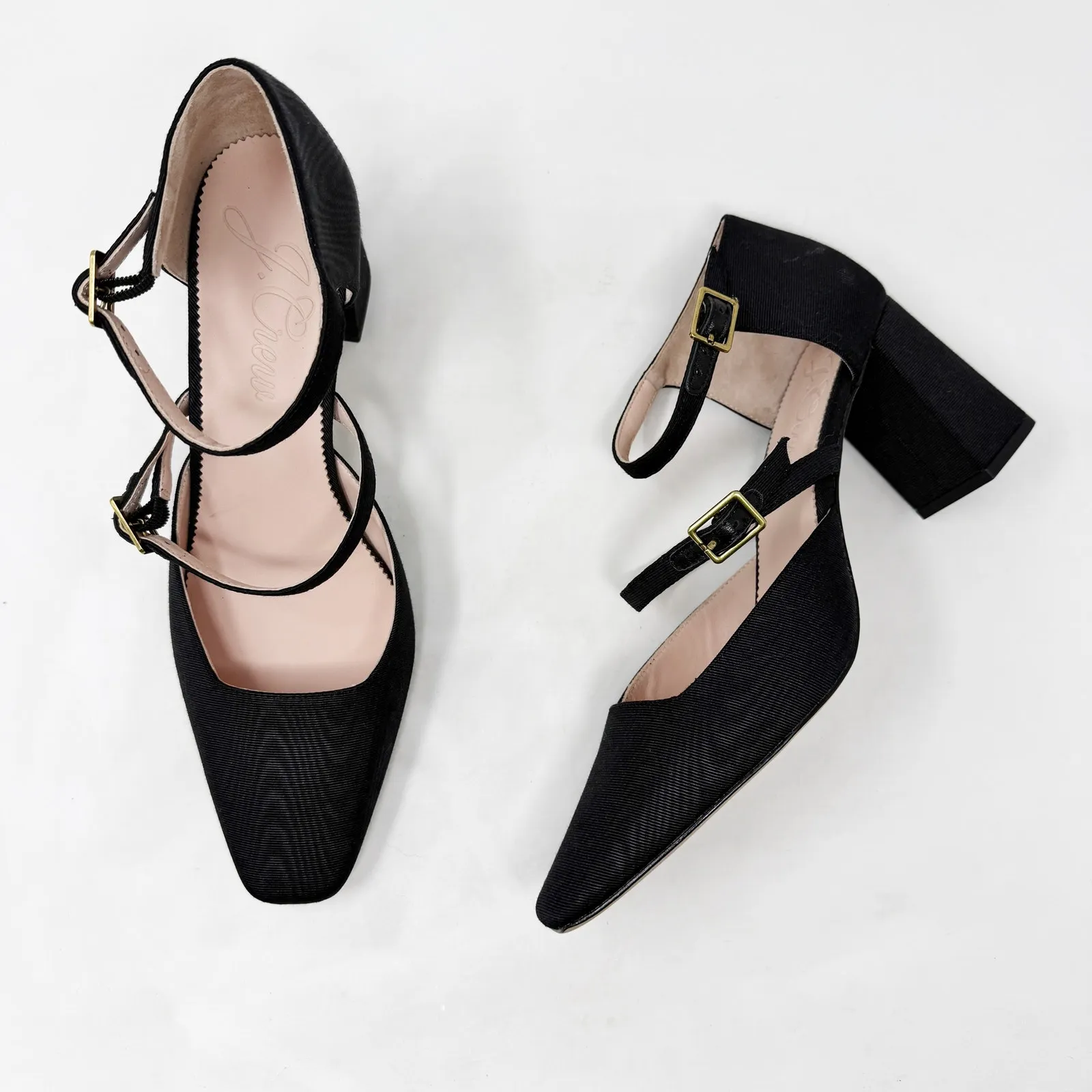 [J. Crew] Black Marta Double Strap Square Toe Chunky Heel Silk Pumps NWOT Sz 11 - Image 8