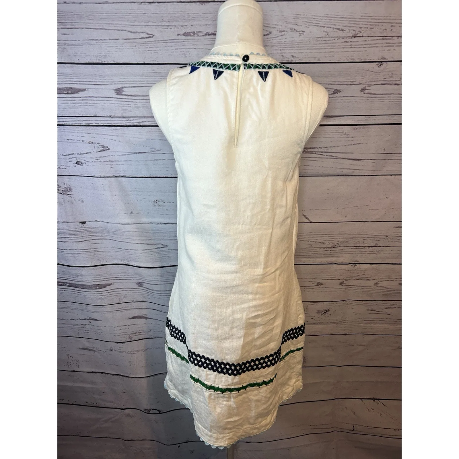 Anthropologie Linen Shift Dress Size 4 Embroidered Geometric Floral Sleeveless - Image 4