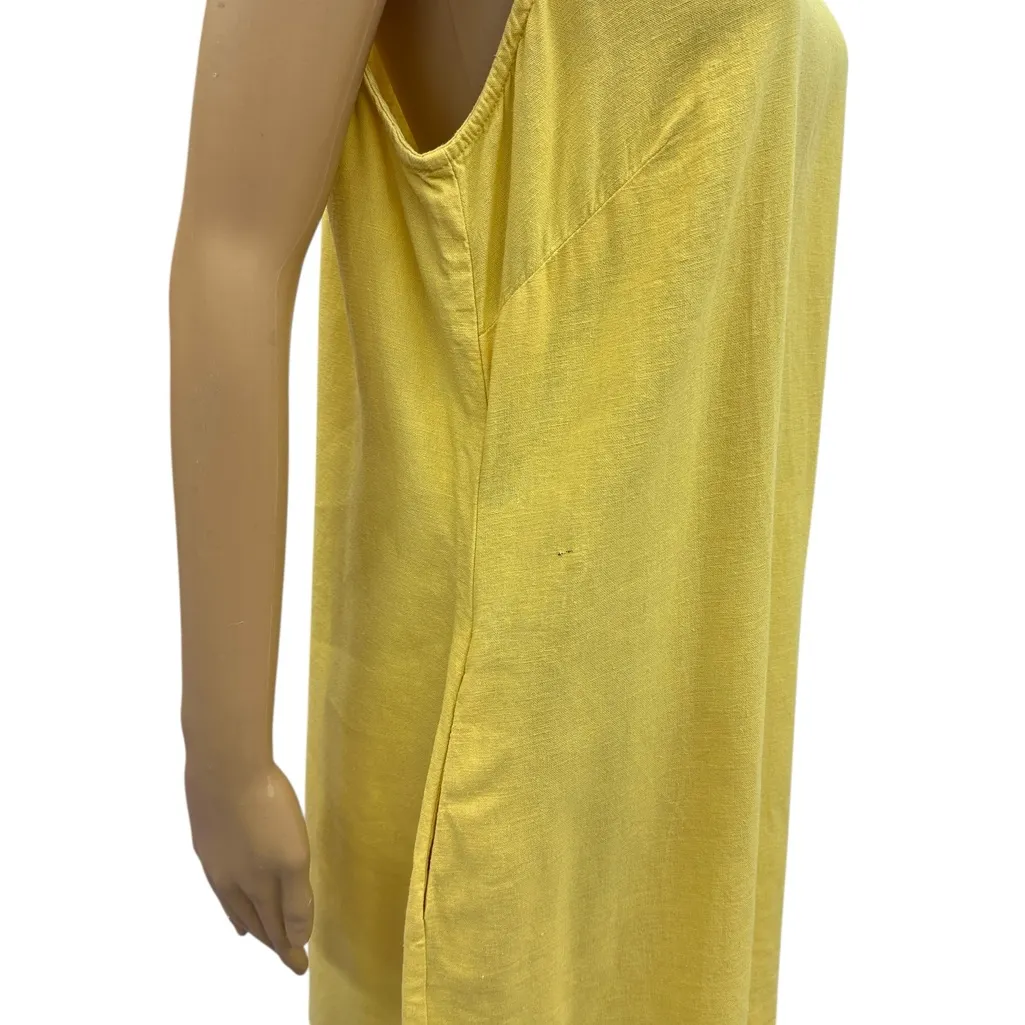 Briggs Linen Blend V Neck Sleeveless Pocket Midi Dress Yellow Womens Large - Image 15