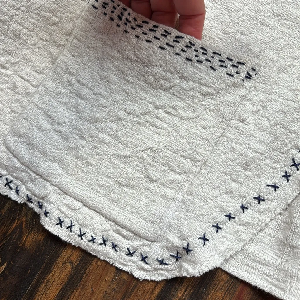 Eileen Fisher Cream Cardigan with Star Accents, 3/4 Sleeves, Size Large Blue - Image 3