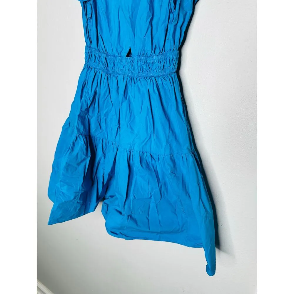 LINE + DOT Blue 100% Cotton A-Line Ruffle Sleeves Mockneck Mini Dress Size XS - Image 6