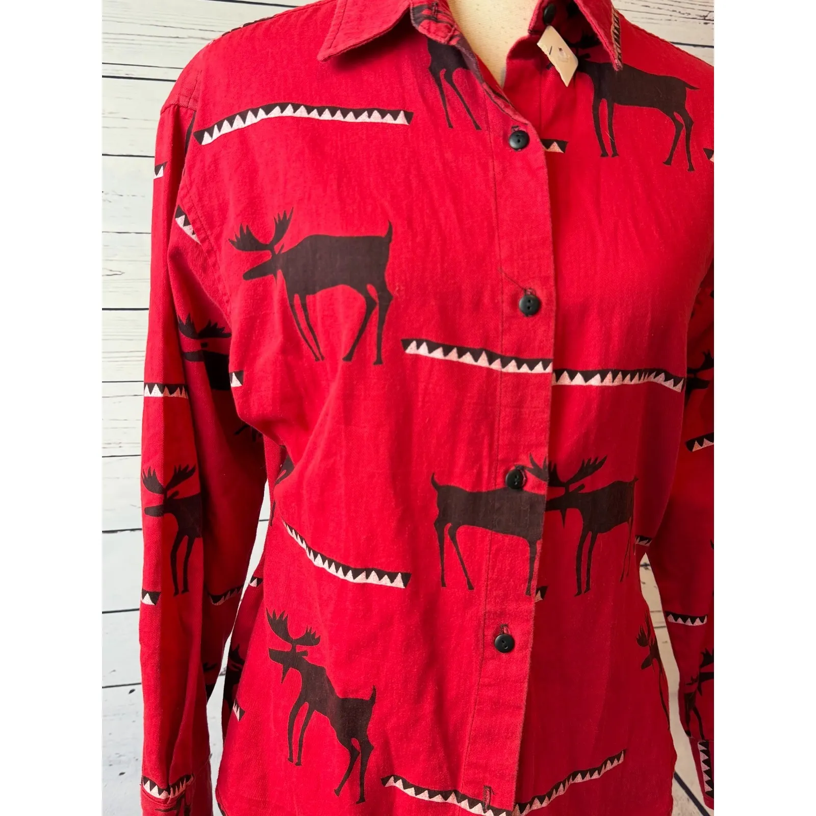 Rancho Deluxe Western shirt R D Small Womens Vintage Aztec Cowgirl Red Moose USA - Image 9
