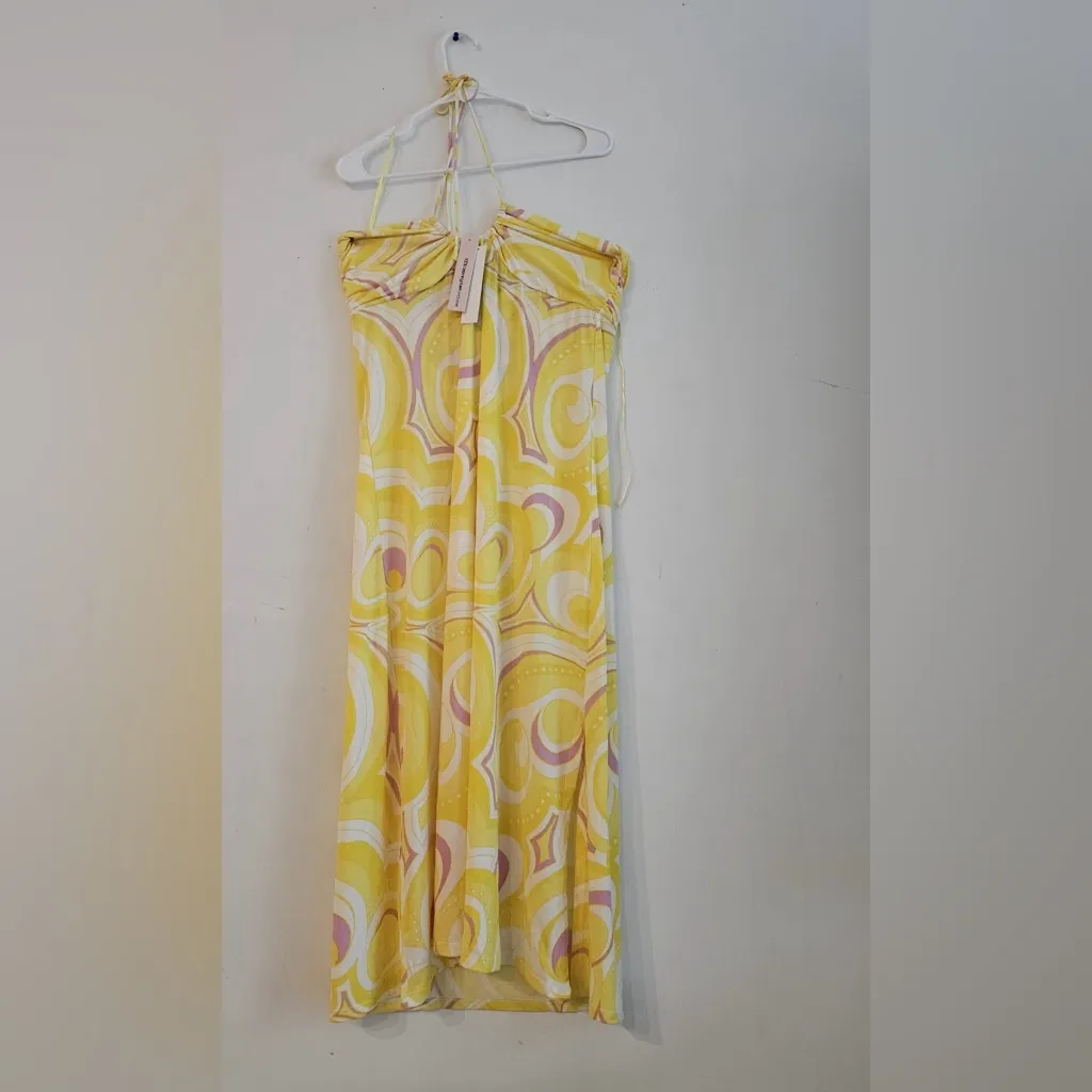 Aqua Swim Women Halter Printed Swim Coverup Dress Yellow Size XLarge NWT - Image 4