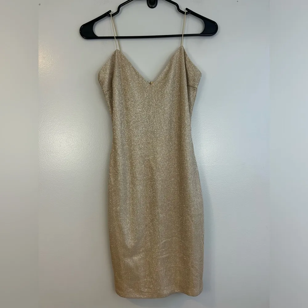 NWT Miss Lola Champagne Gold Sienna Spagheti Strap Mini Dress Size Small - Image 3