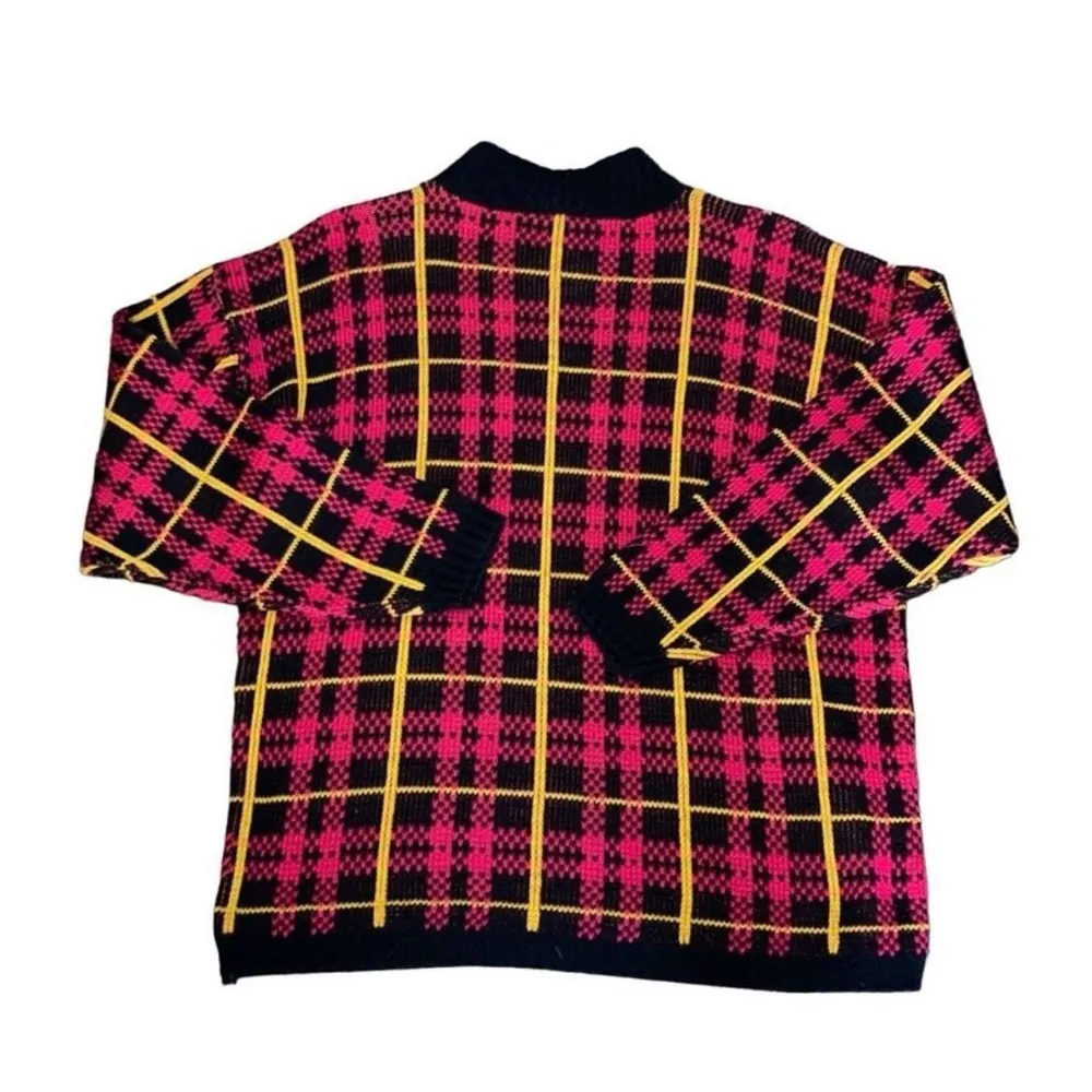 Vintage Headliners Pullover Sweater Multicolor Plaid Pink Yellow Black Bright Lg - Image 3