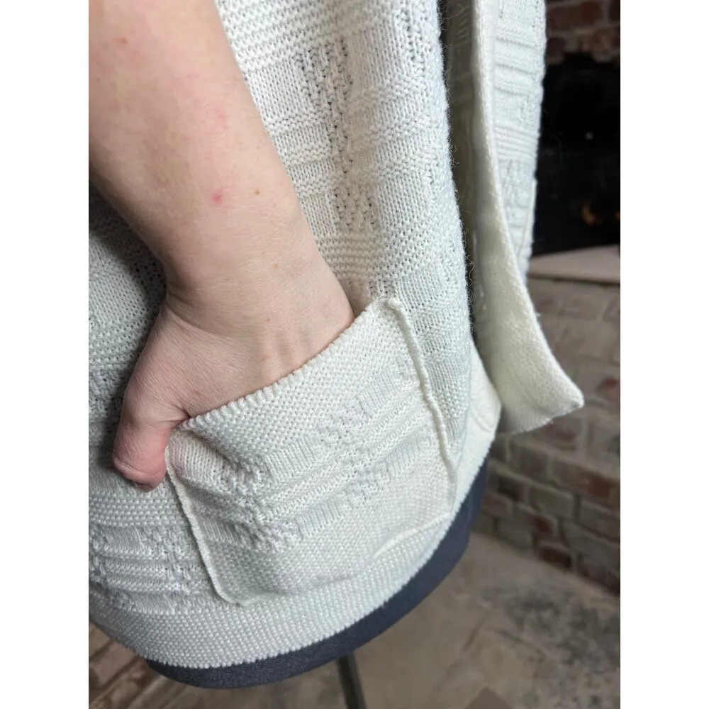 Milrank Sweater vest geometric textured cream pockets Size L - Image 7