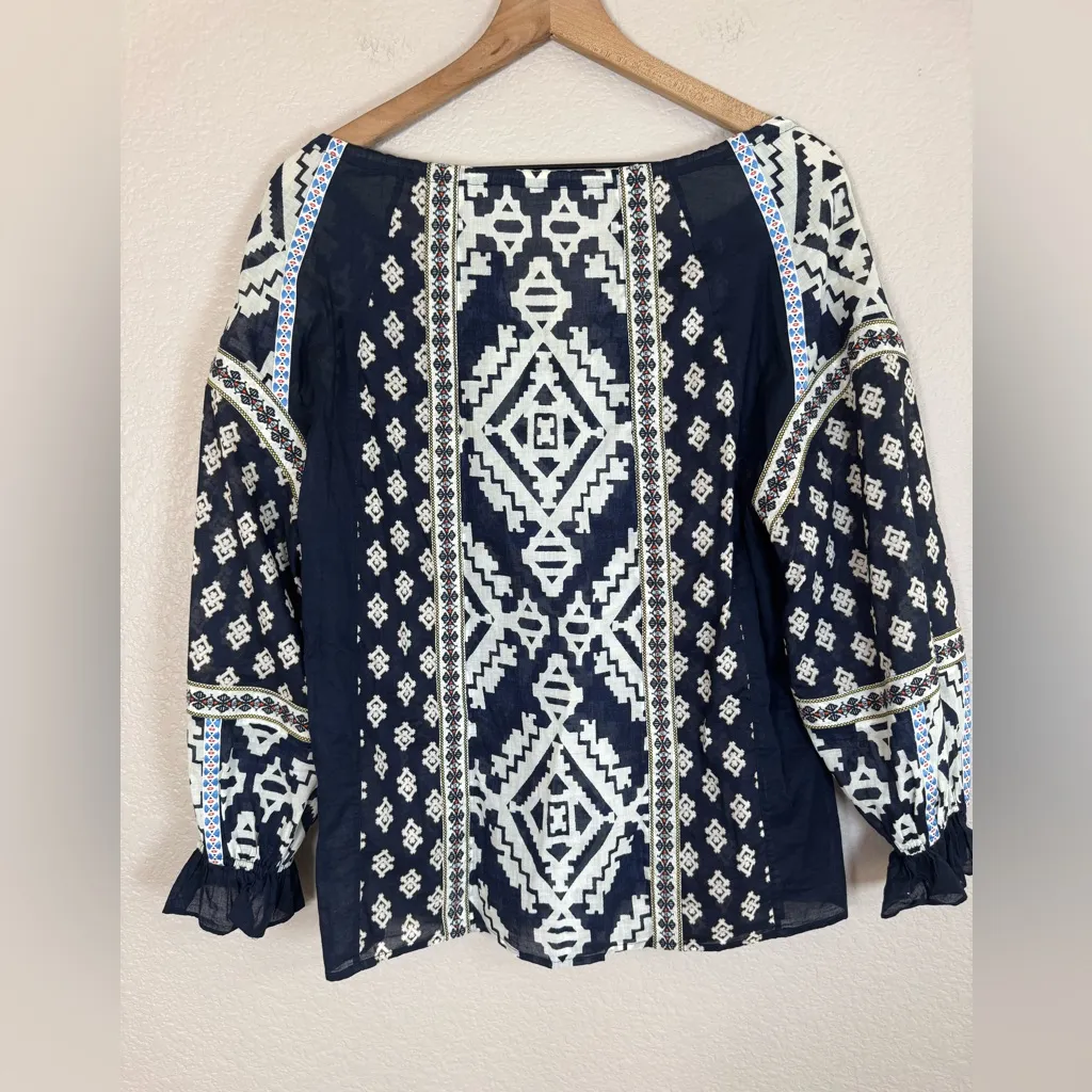 Tory Burch Candice Printed Silk Cotton Blouse in Blue $496 - Image 11