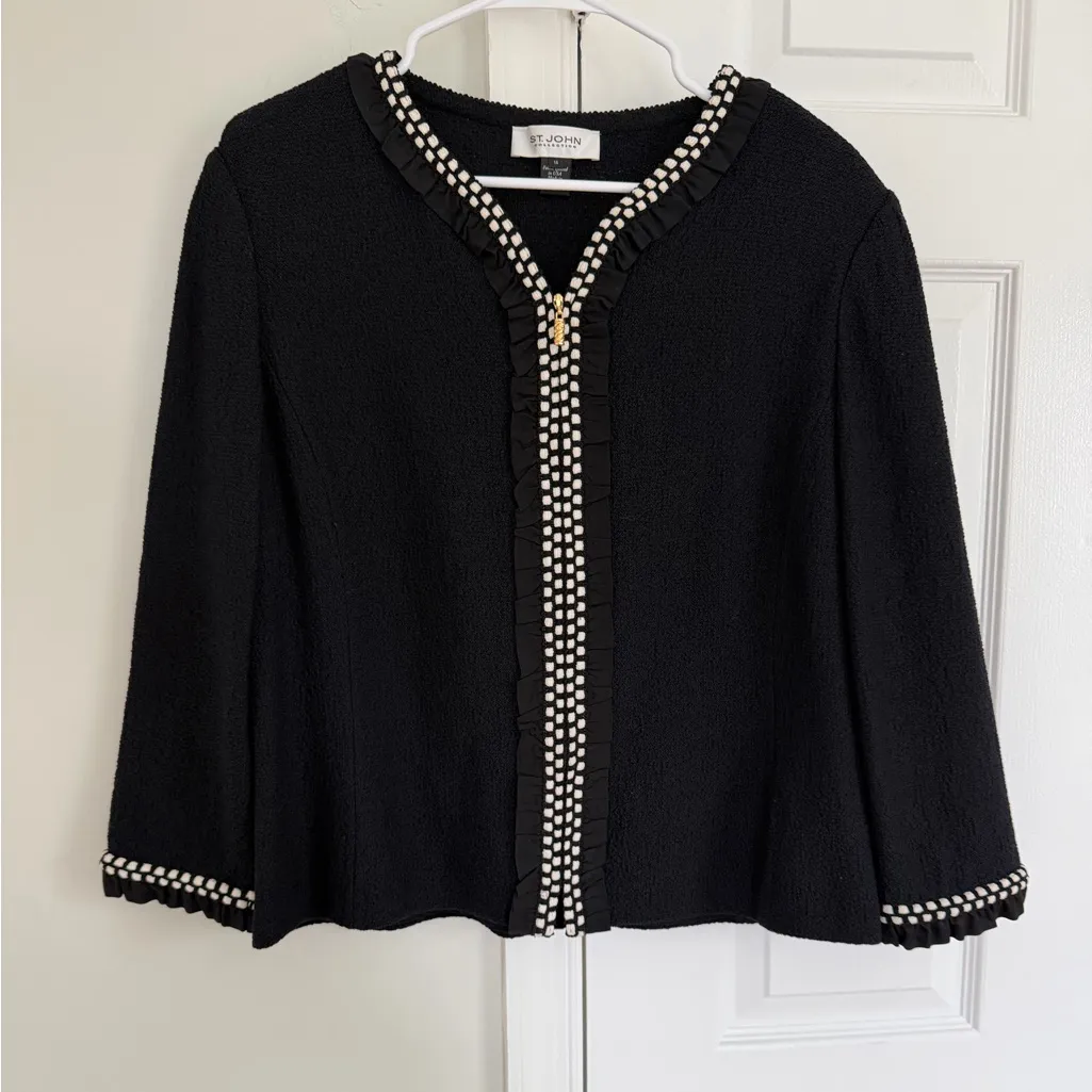 St. John Collection Dark Navy Knit Jacket With Gold Tone Buttons 14 Santana Knit - Image 3