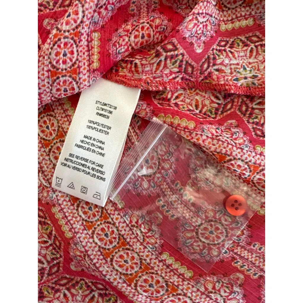 Kut from the Kloth Jasmine Button Up Pink Semi Sheer Blouse size Small Boho - Image 5