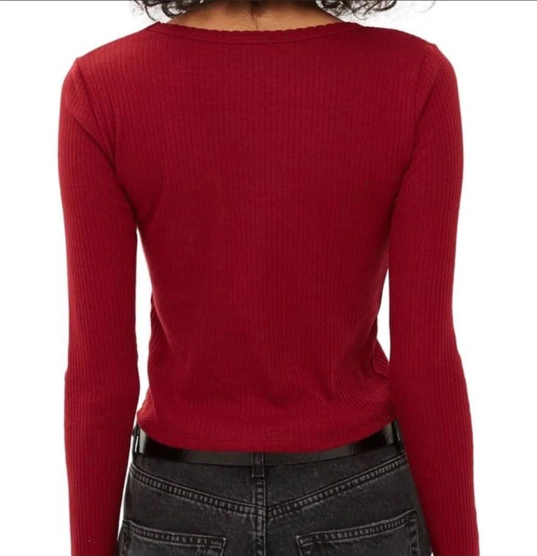 Topshop Red Long Sleeve Crop Top - Image 2
