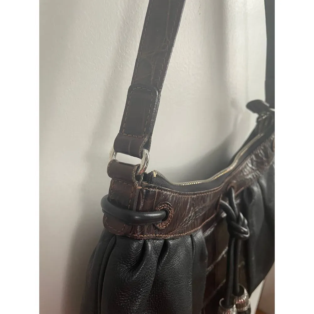 Brighton‎ Black Leather Hobo Bag with Brown Croc Trim & Silver Hardware - Image 7