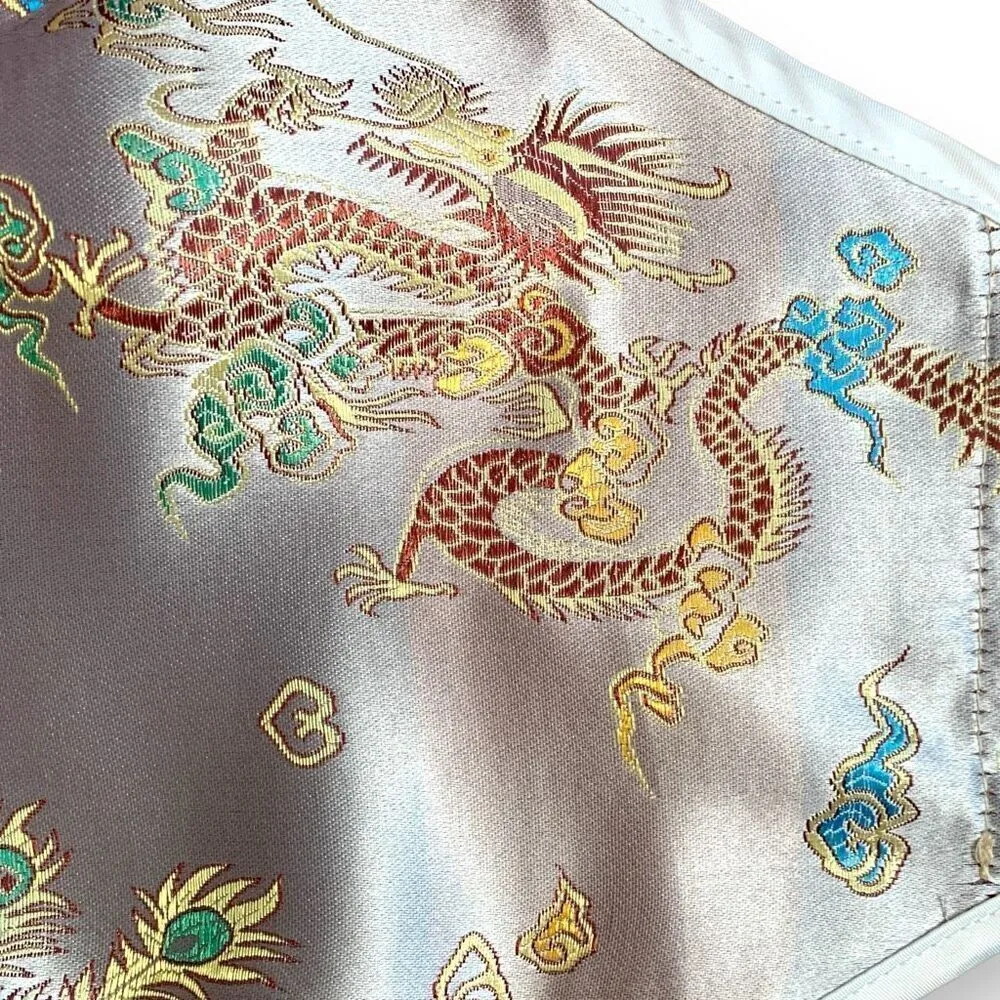 SheIn  Halter Crop Top Metallic Embroidered Asian Dragons Open Back Tie - Image 2