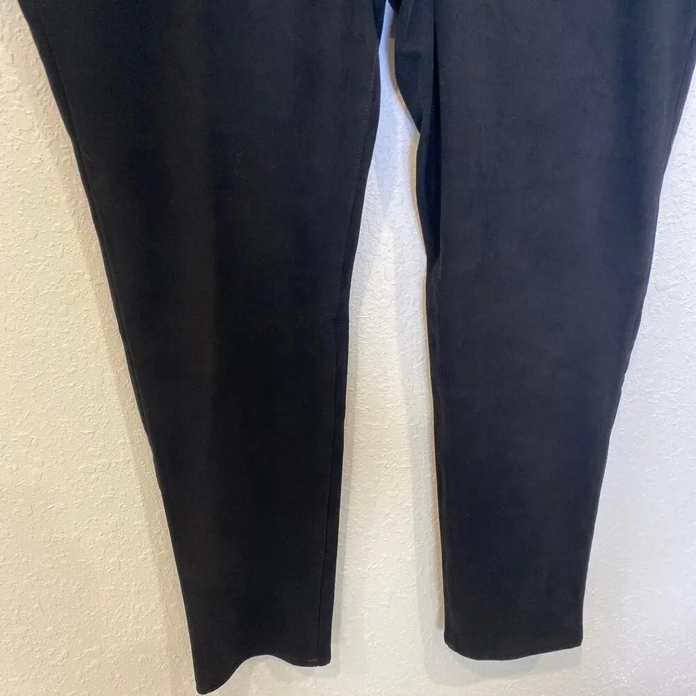 Chico’s Black Sueded Straight Leg Pants Pull On w/ Button EUC Sz 16 Polyester - Image 3