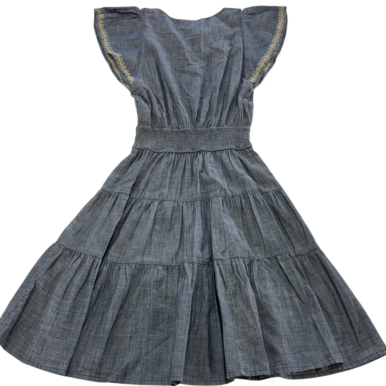 eShakti Dress Womens Size 0 Embroidered Boho Tiered Short‎ Sleeve India Smocked - Image 3