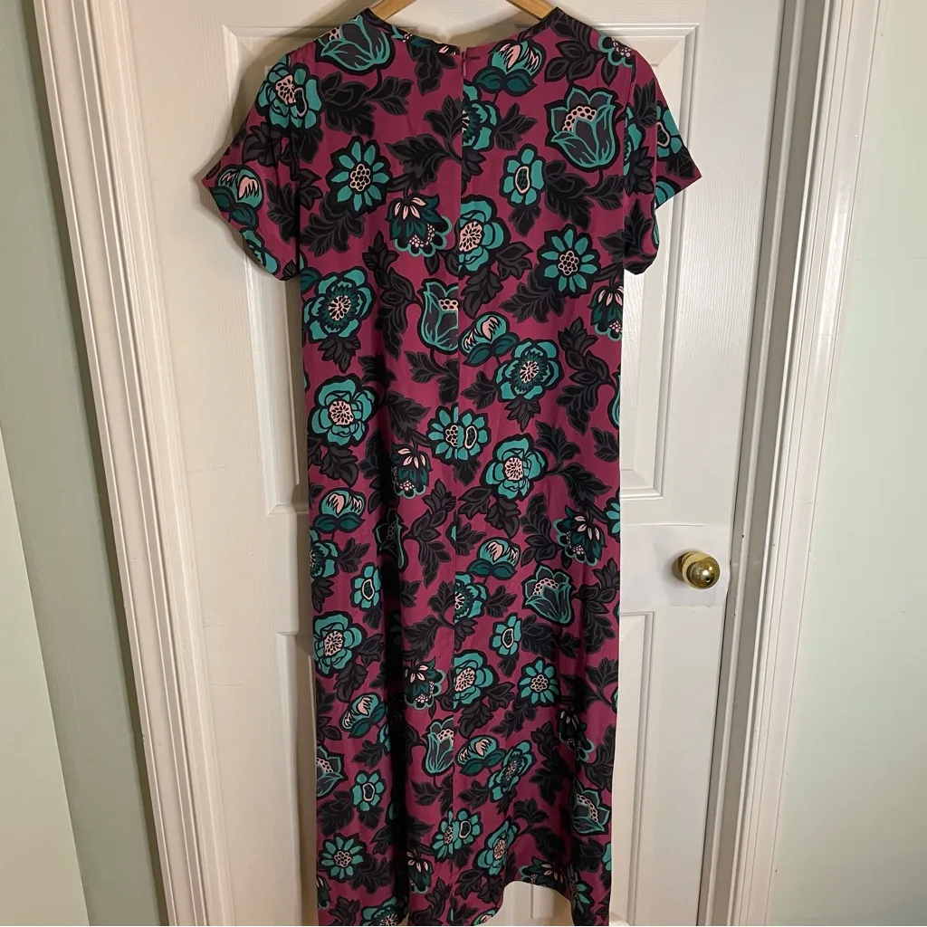 Weekend Max Mara Floral Print Aral Silk Midi Dress Purple Black and Teal Size 4 - Image 5
