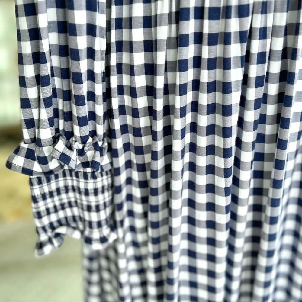 Draper James Kitty Dress Gingham Blue Long Sleeve A-line S Preppy Cottagecore - Image 5