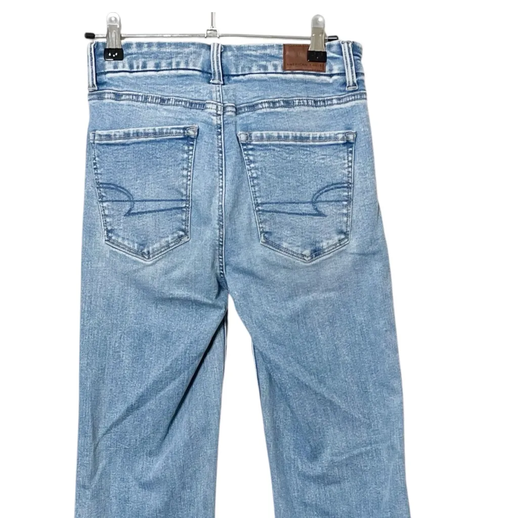 American Eagle Super Hi-Rise Flare Jeans Size 0 Light Wash Luxe Stretch - Image 6