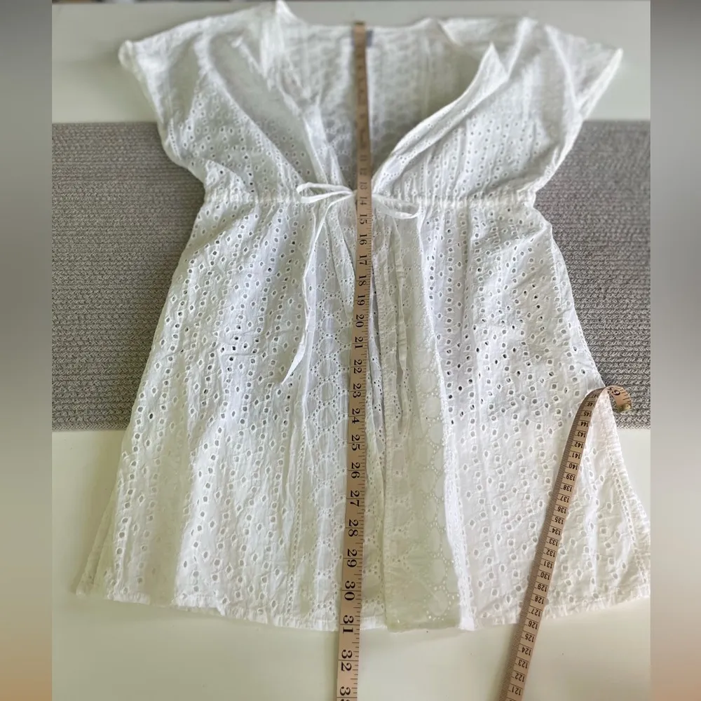 Kona Sol White Cotton Eyelet Drawstring Tie Front Swim Coverup Size S/M - Image 6