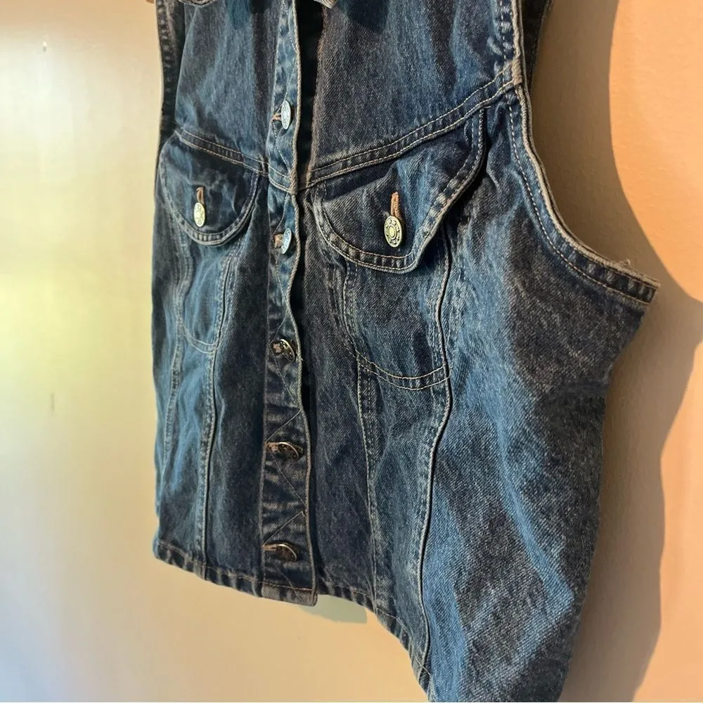 Vintage 90’s Denim Grunge Sleeveless Jean Jacket Vest Greatland Size Medium Blue - Image 4